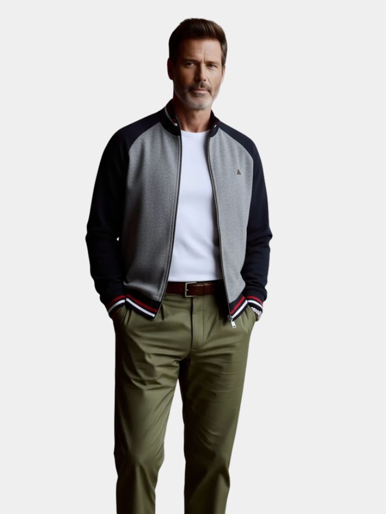 Cardigan con Collo Alto a Blocco di Colore con Zip - Roma Essenza